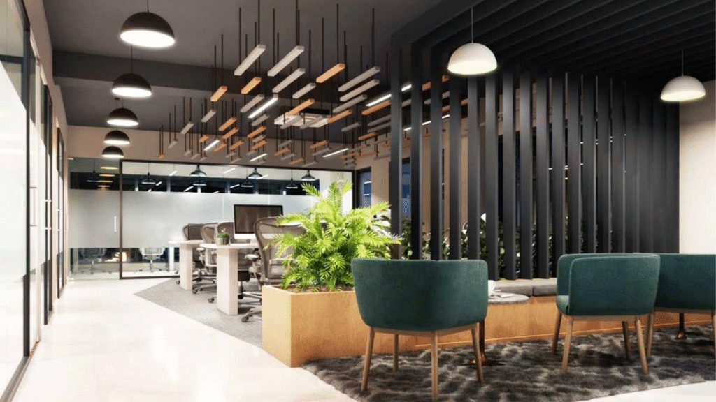 Interior view of Nineth Space, a premium coworking space in Jaipur, featuring ergonomic chairs, modern desks, and natural lighting for a productive work environment in C-Scheme.